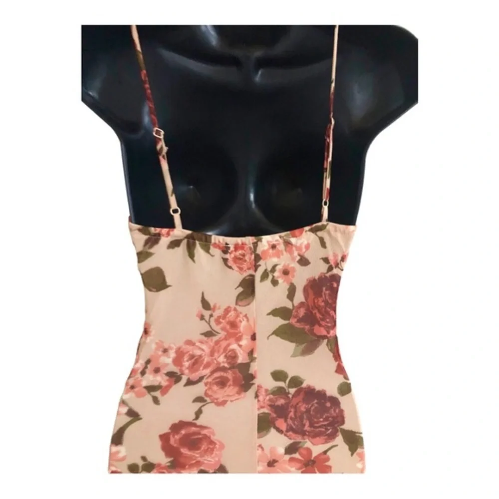 Jessica Simpson mesh red roses goth floral lace trim bodice maxi‎ slip dress